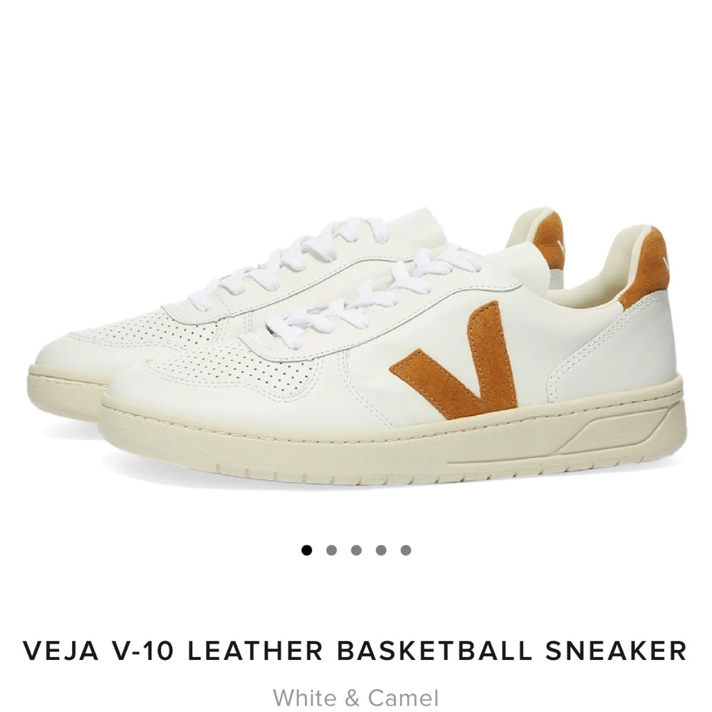 Veja V-10 Leather Basketball Sneaker - White and Camel